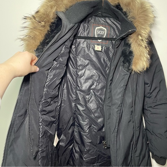 Sicily women's Black Real fur trim A line winter snow cold weather jacket in M - Picture 8 of 14